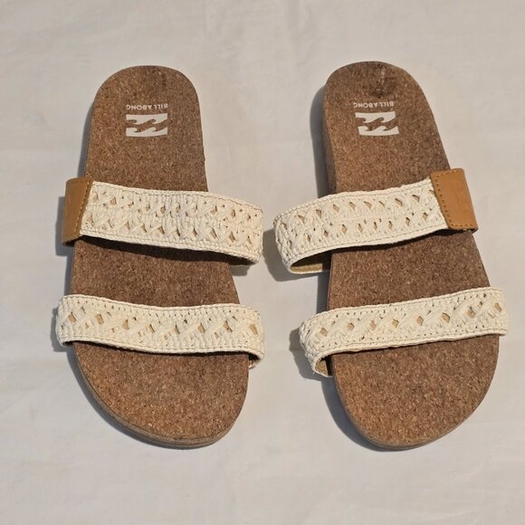 Billabong Slide Sandals Women Size 9 Woven Cork Slip On Boho Beach Resortwear - Picture 1 of 8